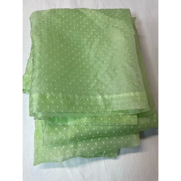 Vintage Mint Green Sheer Organza Flocked Swiss Dot Curtains 2 Panels Yardage - Picture 1 of 10